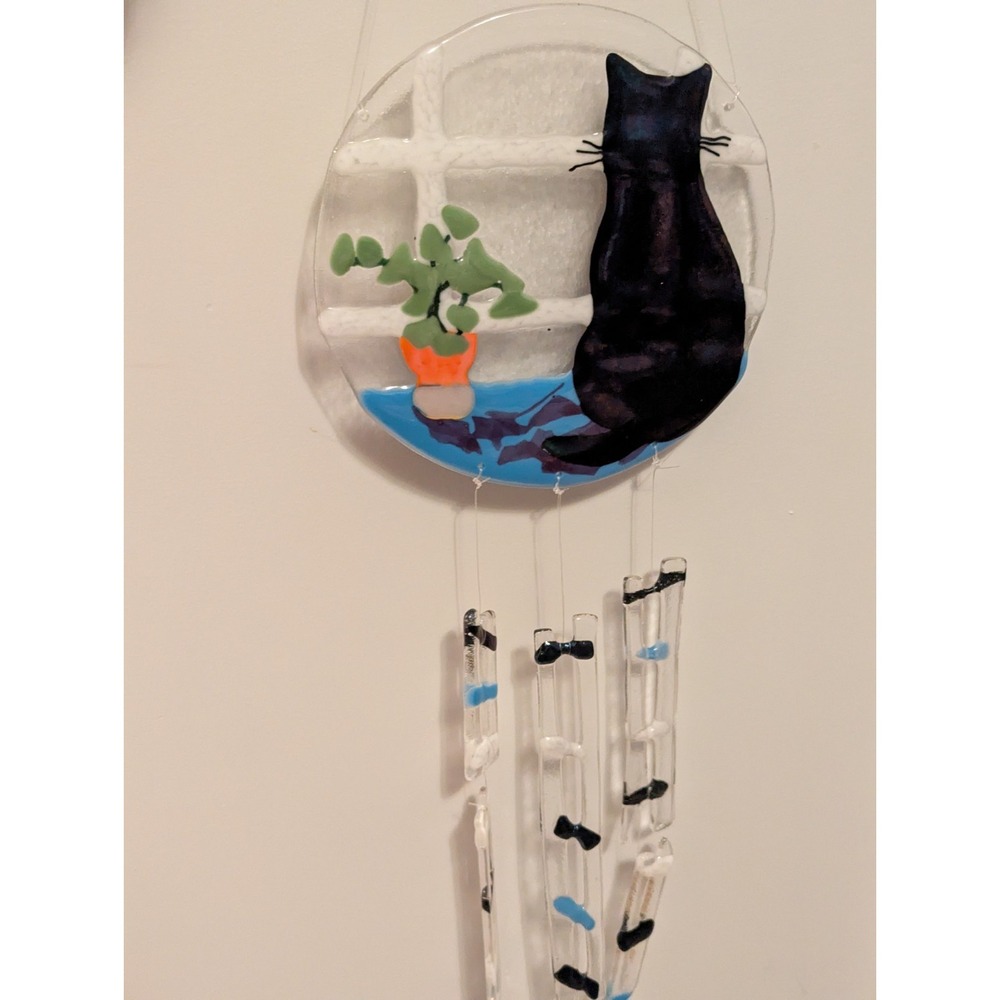 Fused Glass Windchime Cat‎ Theme